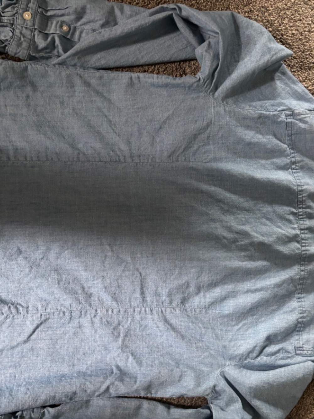J.Crew Denim Shirt with ruffle neck and sleeves Size L Retail $110 - Picture 4 of 7